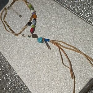 ❇️Free People RARE Suede Layered Beaded Choker Necklace NWT